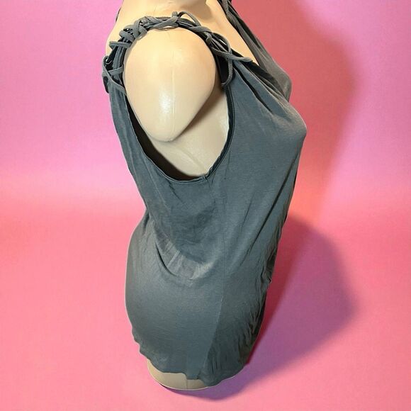 Old Navy Gray Large Button Front Ruched Tank Top Bow Tie Strap Y2K Boho Indie - Picture 4 of 8